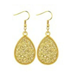 Gold Dangle Earrings Sparkle Earrings Gold Iridescent Shiny Earrings Drop Druzy
